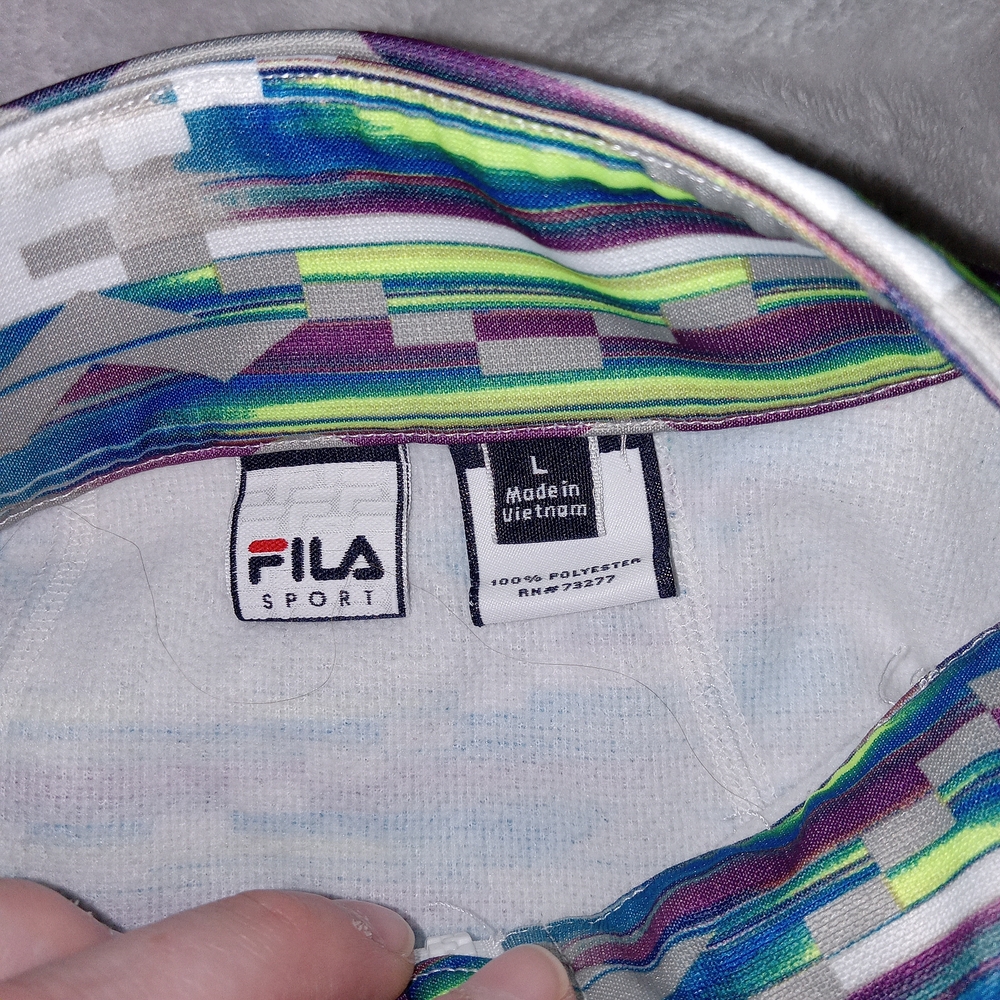 FILA Quarter Zip Pullover Geometric Neon Colors Fleece Lined Womens Size Large - Picture 13 of 15
